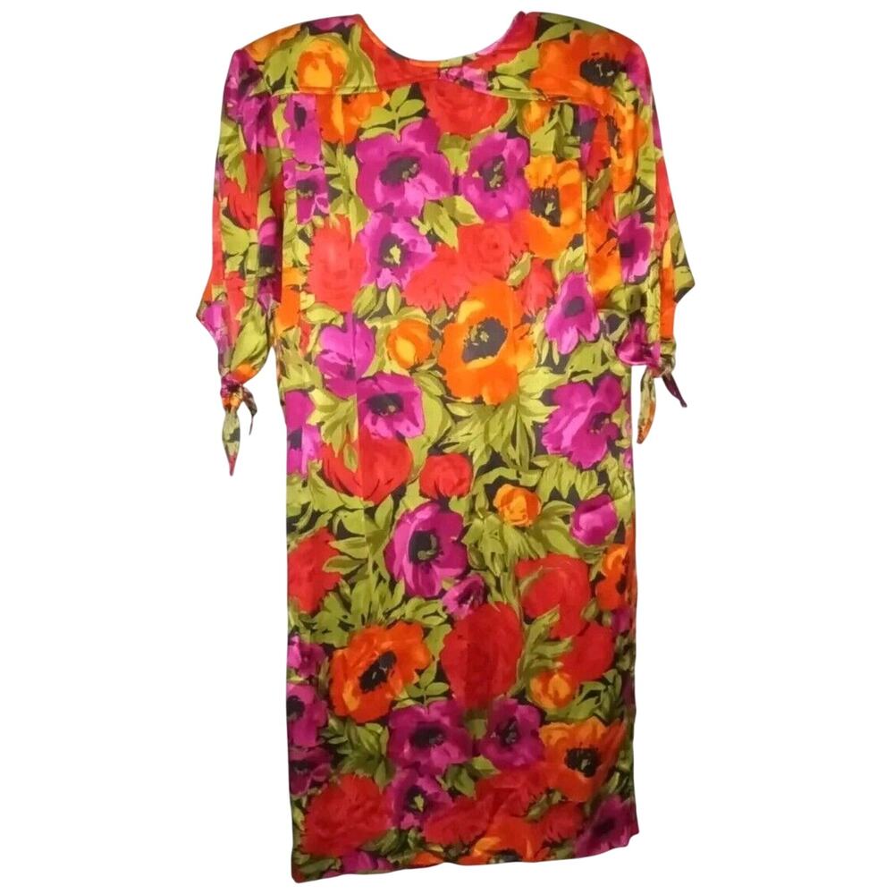 VTG Gati Couture 100% Silk Colorful Floral Party Dress 10 Fairy Whimsigoth 70's